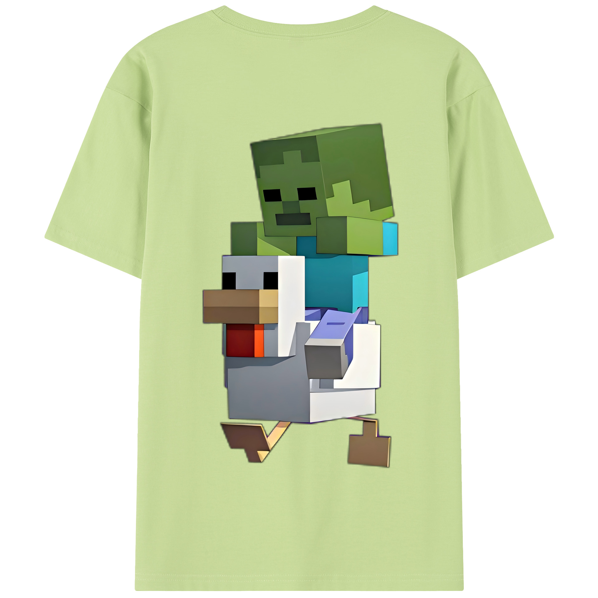 （画像用） マインクラフト ブロックの世界 Minecraft MC Block world 綿100％半袖Tシャツ（背面プリント）